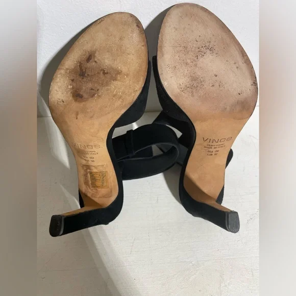 VINCE “GITA” Black Suede Ankle Strap Heeled Sandal Size 8 - Picture 8 of 9